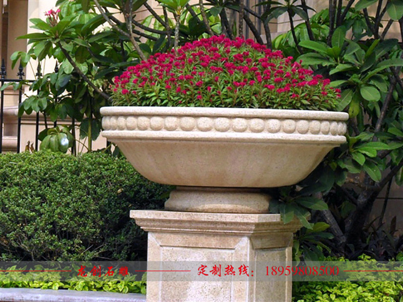 石雕花盆花缽制作 石頭花盆批發(fā)廠(chǎng)家